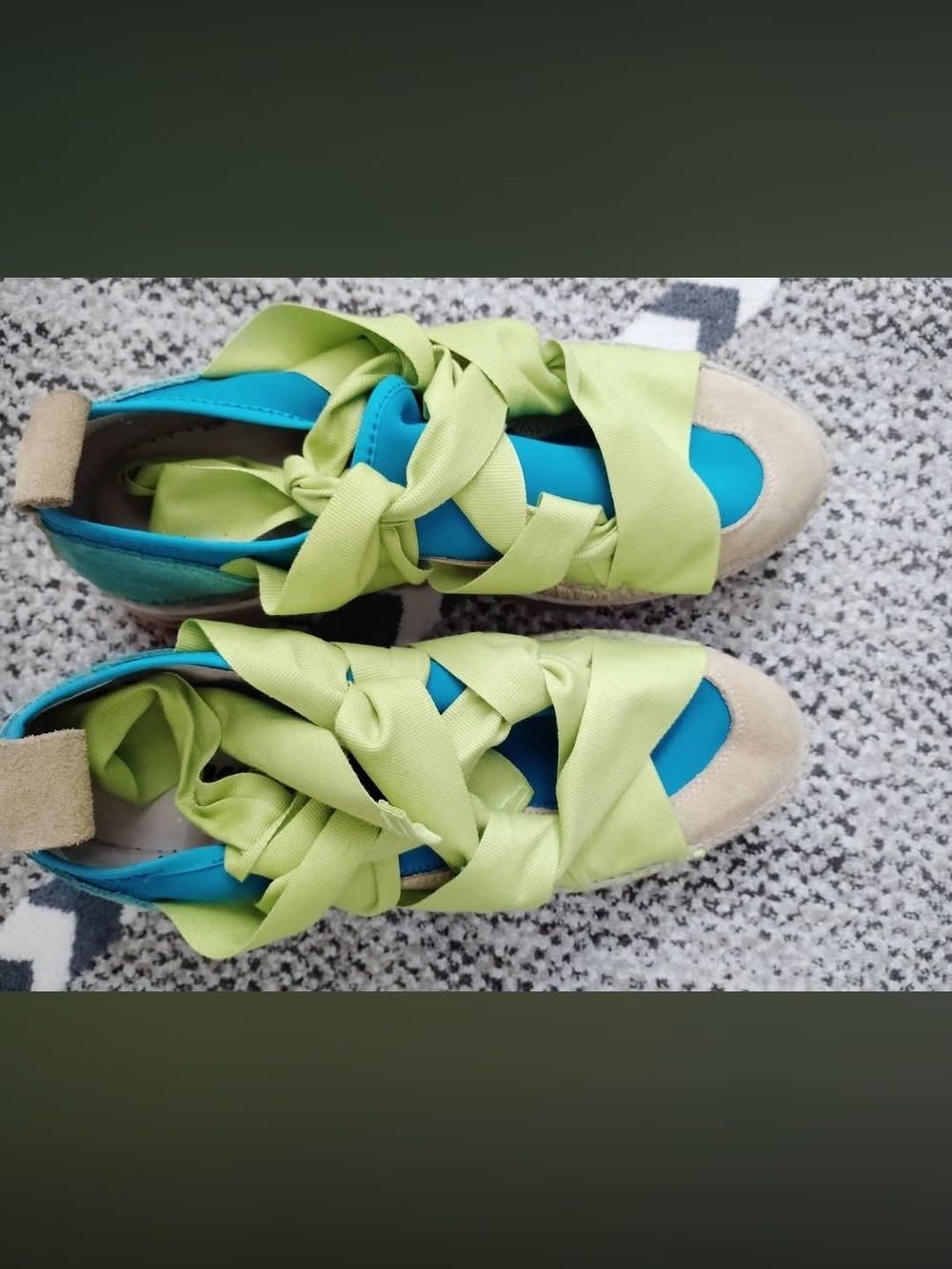 Women’s Lime Green & Blue Ribbon Lace-Up Espadrilles - Picture 4 of 8